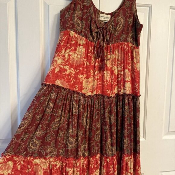 Denim & Supply Ralph Lauren Red Boho Tiered Maxi Dress Small - Picture 2 of 14